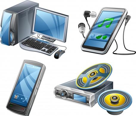 digital devices icons modern 3d sketch
