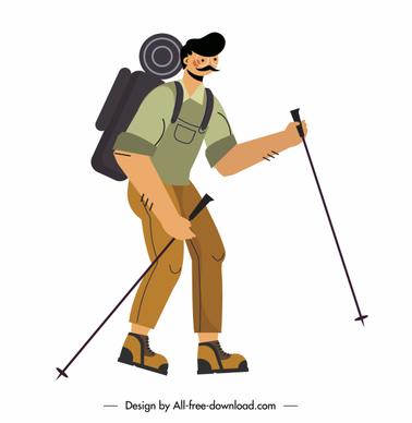 hiking man icon cartoon character sketch
