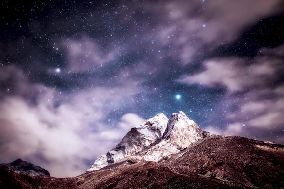 himalayas scene backdrop realistic mountain peak sparkling stars