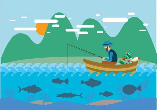 hobby concept design man fishing on boat drawing
