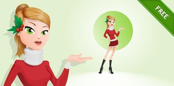 holiday girl vector character in red dress