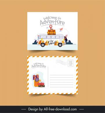 holiday postcard templates classic flat bus travel elements