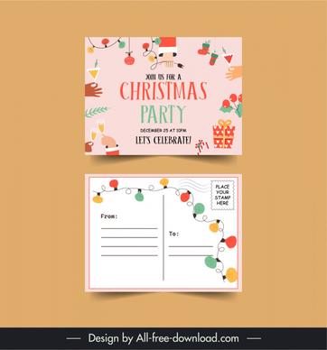 holiday postcard templates flat christmas elements