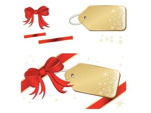 golden tags with red ribbon vector illustration