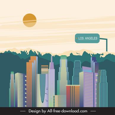 hollywood los angeles backdrop template colorful flat skyscrapers sketch