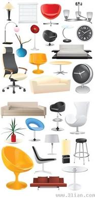 home furniture icons colored modern 3d sketch