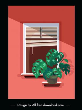 home window painting plant pot decor flat classic