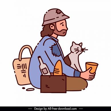 homeless design element begger cat pet cartoon