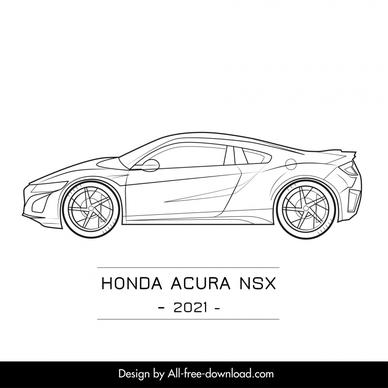 honda acura nsx 2021 car model icon black white   handdrawn side view sketch