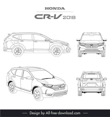 honda cr v 2018 car advertising template black white handdrawn outline