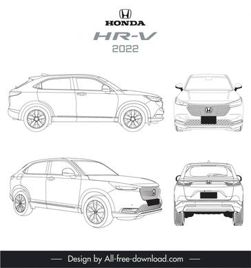 honda hr v 2022 car models advertising template black white handdrawn different views outline