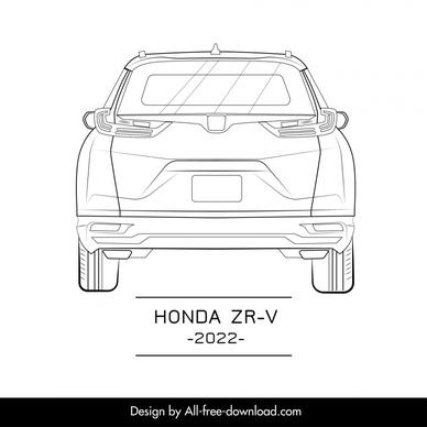 honda zr v 2022 car model icon flat black white symmetric back view outline