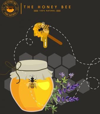 honey advertisement jar bee stick comb icons decor
