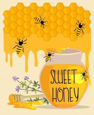 honey advertisement striped bees jar stick beehive decoration