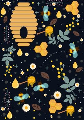 honey bee background colored flat icons repeating design