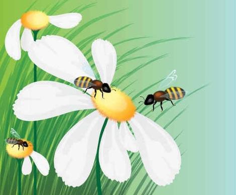 Honey bees flowers background