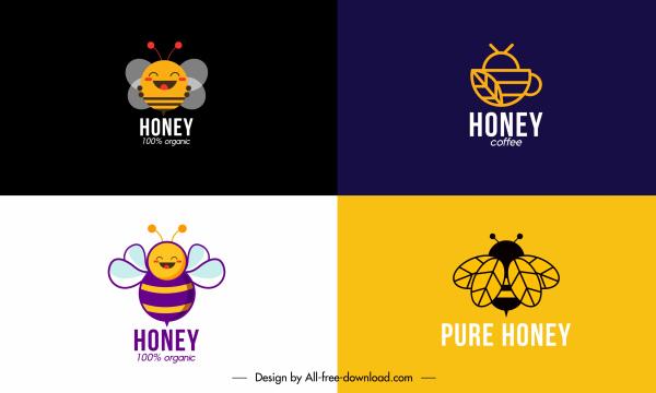 honey bees logotypes simple flat sketch
