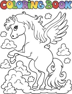 horned horse coloring picture cartoon vector