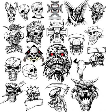 skull tattoos icons deadly horror sketch