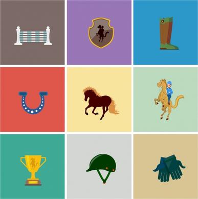 horse racing design elements colored symbols isolation