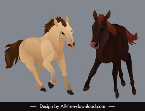 horse species icons dynamic sketch cartoon design