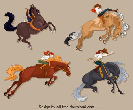 horseback icons motion design cartoon sketch