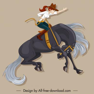 horseback performance icon dynamic design cartoon character sketch