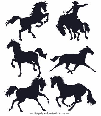 horses icons dynamic sketch silhouette design