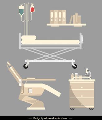 hospital devices icons contemporary flat sketch