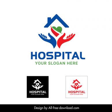  hospital logo template symmetric hands holding heart house roof sketch