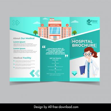 hospital trifold brochure template cute cartoon doctor architecture sketch elegant decor