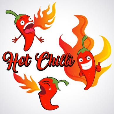 hot chili design elements funny stylized cartoon design