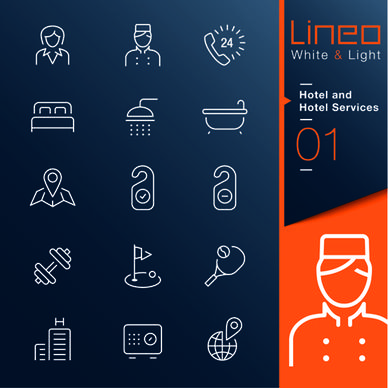 hotel and hotel services outline icons vector