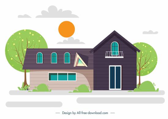 house exterior template colorful flat sketch modern classic