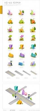 urban infrastructure icons 3d house traffic design elements