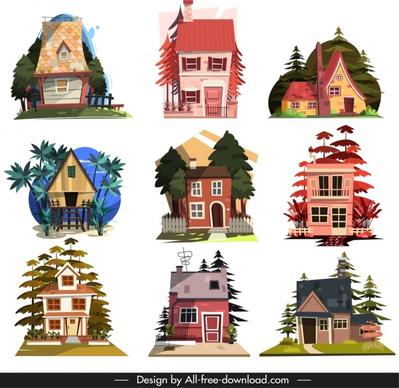 house icons templates classical tile roof decor