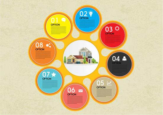 house infographic design with colorful circles illustration