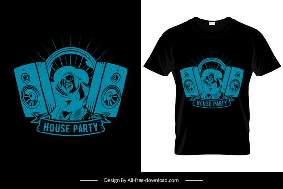 house party tshirt template dark dj speaker silhouette sketch