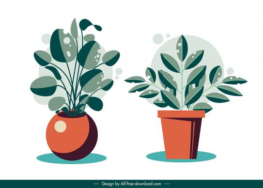 houseplant icons colored classic flat sketch