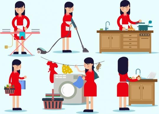 housewife icons collection cartoon characters