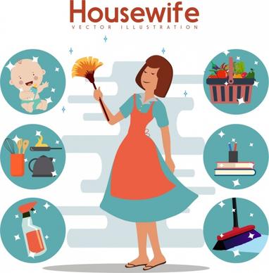 housewife work design elements sparkling decor circles isolation
