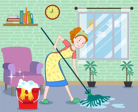 housewife work drawing cleaning woman icon colored cartoon