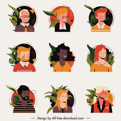 human avatar icons colored cartoon characters sketch