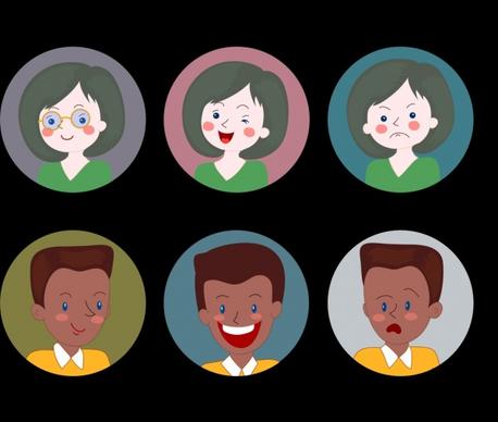 human avatars icons emotional cartoon sketch circle isolation