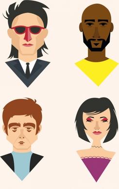 human face icons colored portrait design