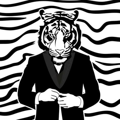 human tiger drawing black white design