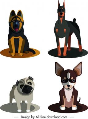 hunting dog bulldog chihuahua icons colored cartoon sketch