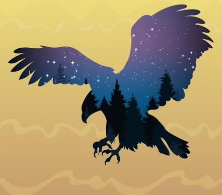 hunting eagle icon silhouette design starry sky background