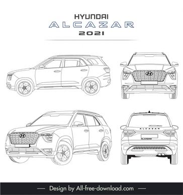 hyundai alcazar 2022 car advertising template black white handdrawn outline
