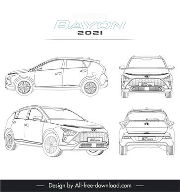 hyundai bayon 2021 car models advertising template black white handdrawn outline